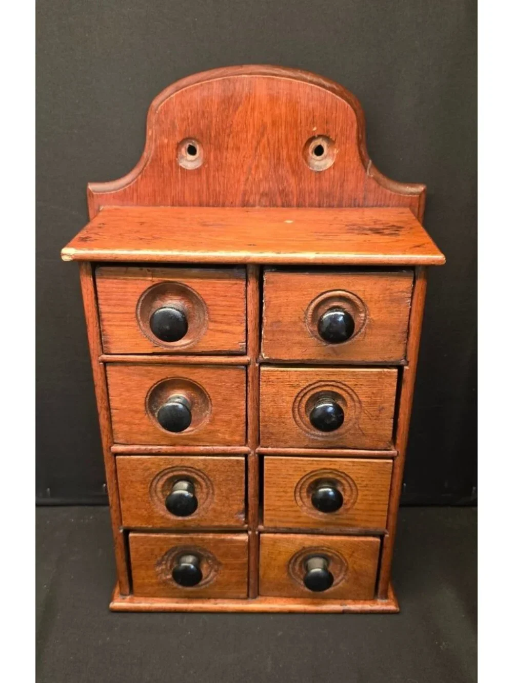 Antique Wood Spice Chest 8 Drawer Apothecary Cabinet Primitive Wall or Tabletop